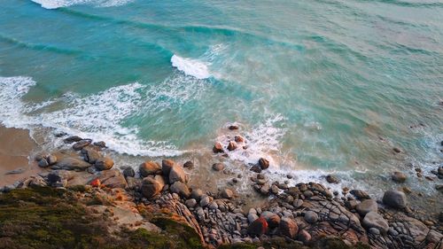 High angle view of rocks on beach