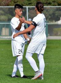 Two men with ball on grassland