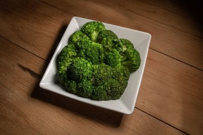 High angle view of salad in plate on table