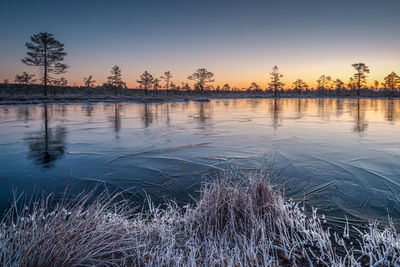 Scenic view of lake against sky during sunset