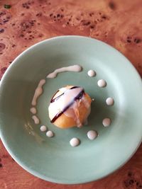 High angle view of dessert in plate on table