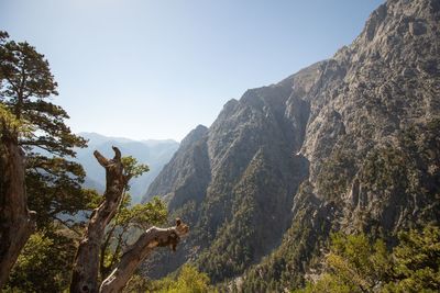 Scenic view of mountains in samaria gorge against clear sky