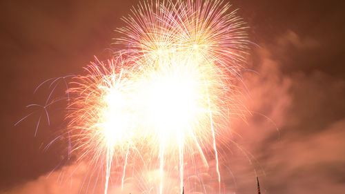 Low angle view of firework display at night