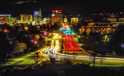 Illuminated cityscape at night