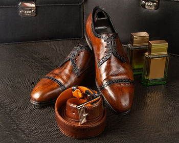 High angle view of shoes on table