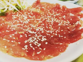 Close-up of served food in plate