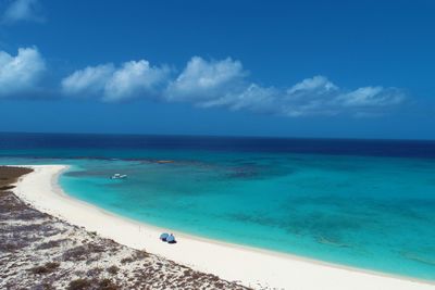 Drone view of beach with clear water in los roques, caribbean sea, venezuela