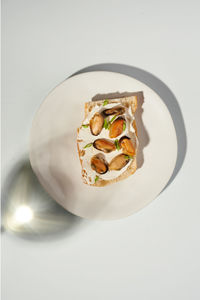 High angle view of food in plate