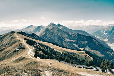 Scenic view of snowcapped mountains against sky