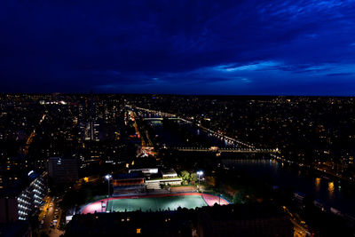 High angle view of illuminated city at night