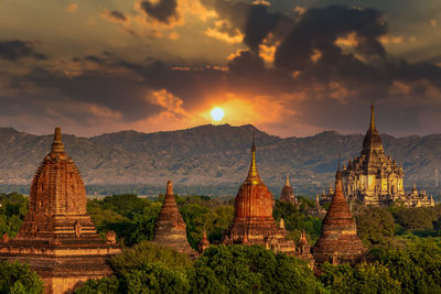 Panoramic view of temple at sunset