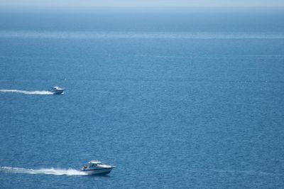 High angle view of man sailing on sea