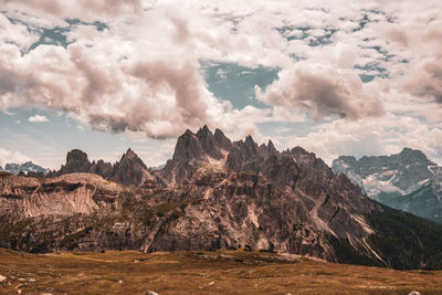 Scenic view of mountain against cloudy sky