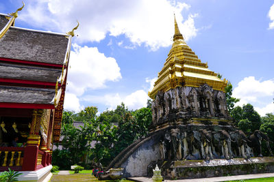 Low angle view of pagoda against sky