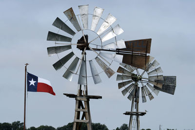 Low angle view of traditional windmill against sky