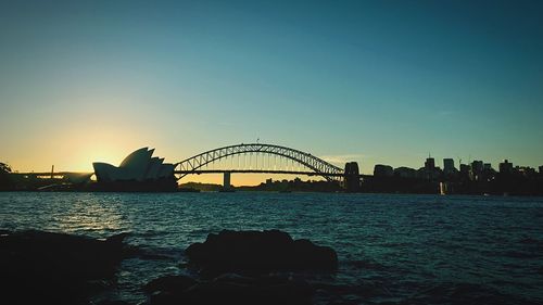 View of city at sunset