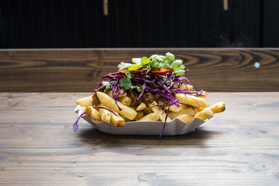Close-up of food in plate on table