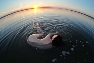 High angle view of swimming in water