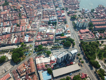 High angle view of buildings in city