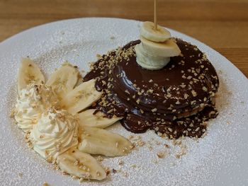 High angle view of dessert in plate on table