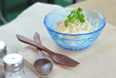 Close-up of meal served on table