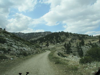 Scenic view of road amidst trees against sky