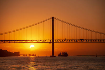 View of suspension bridge at sunset