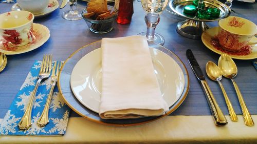 High angle view of food on table