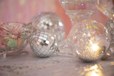 Close-up of glass ball with reflection