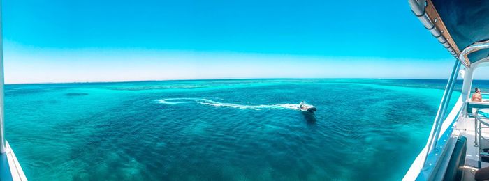 Scenic view of sea against blue sky