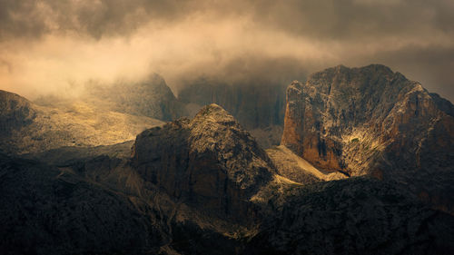 Panoramic view of rocks and mountains against sky