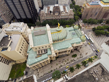 High angle view of buildings in city