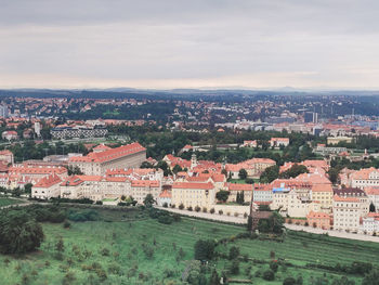 High angle view of townscape against sky