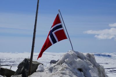 American flag against blue sky