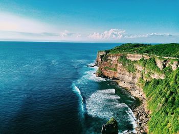 Scenic view of sea against blue sky