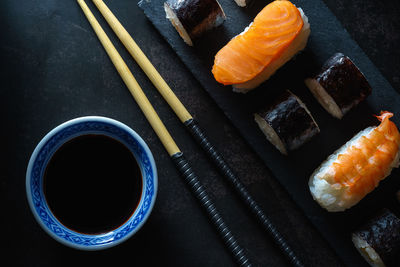 High angle view of sushi on plate