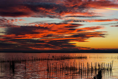 Scenic view of lake against sky during sunset