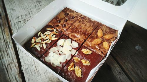 High angle view of ice cream on table