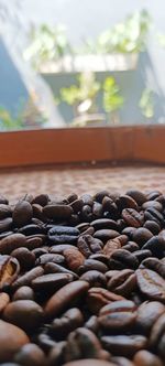 Close-up of pebbles on table