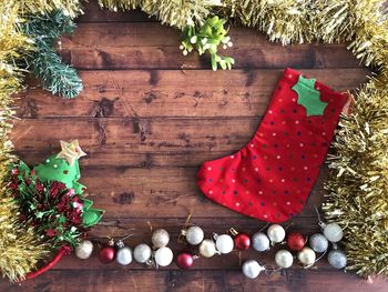 High angle view of christmas tree on table