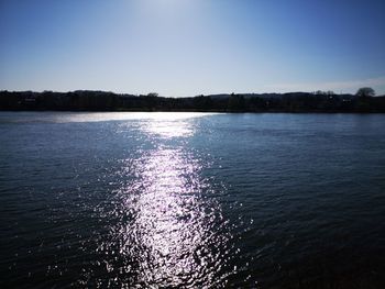 Scenic view of lake against clear sky