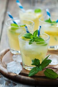 Close-up of drink served on table