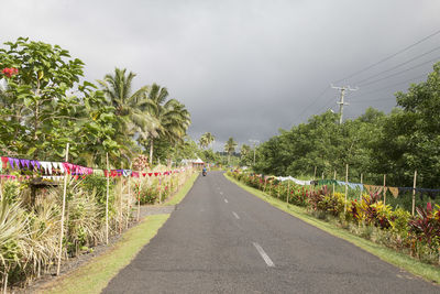 Road amidst plants and trees against sky