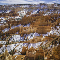 Aerial view of snow covered landscape