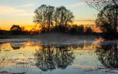Scenic view of lake against sky during sunset