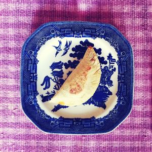 High angle view of food in plate