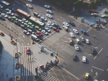 Elevated view of traffic in street