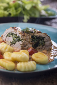 Close-up of food in plate on table