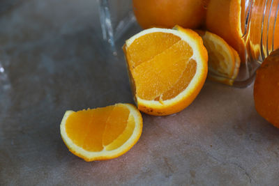 High angle view of orange on table