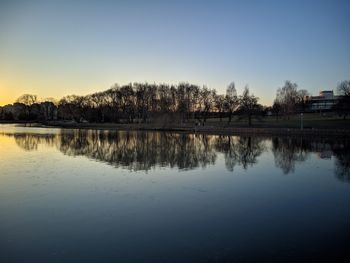 Scenic view of lake against clear sky